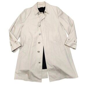 VTG London Fog Alpaca Mohair Fur Liner Maincoats Mens 42L Khaki Tan Trench Coat